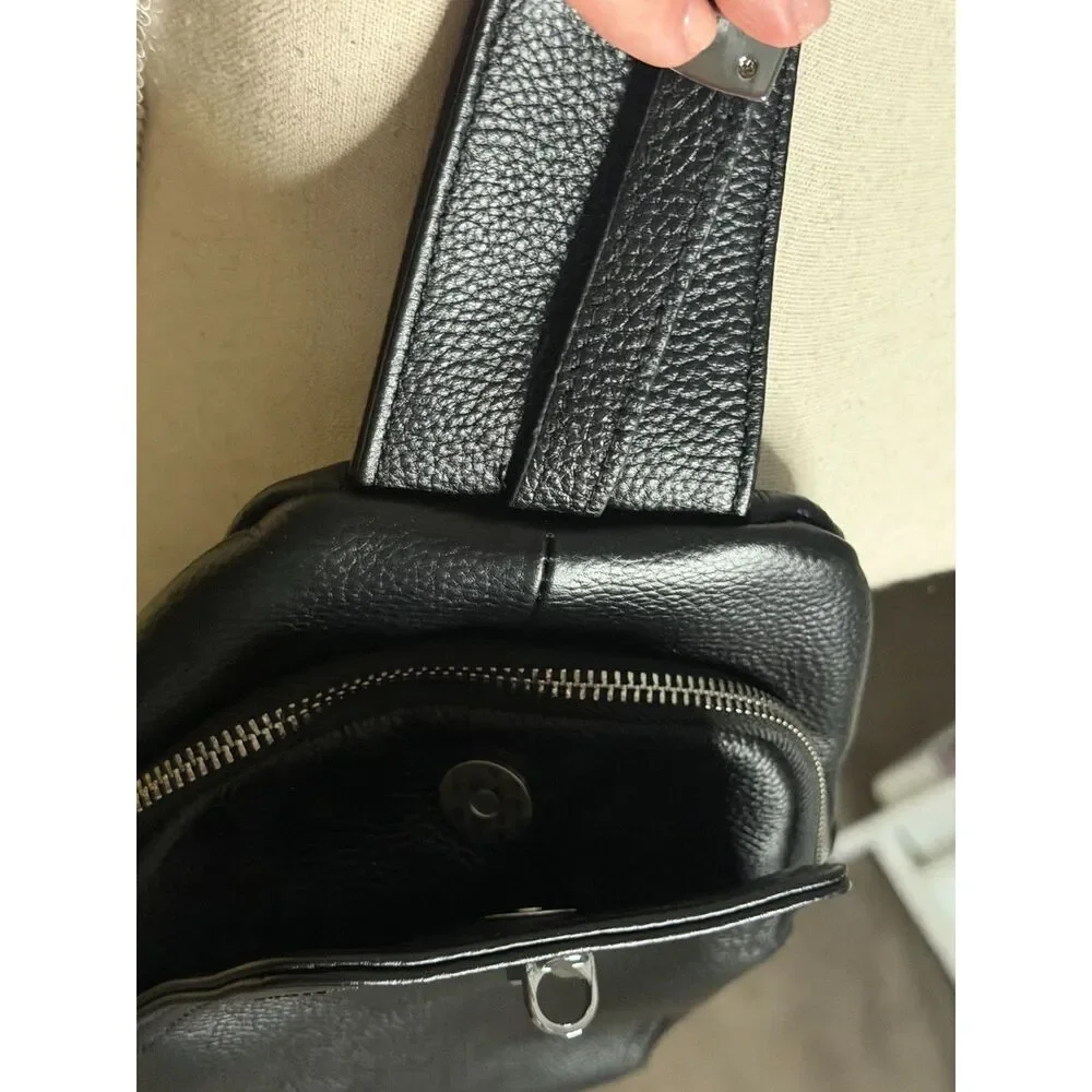 DK86 black leather travel everyday use sling bag